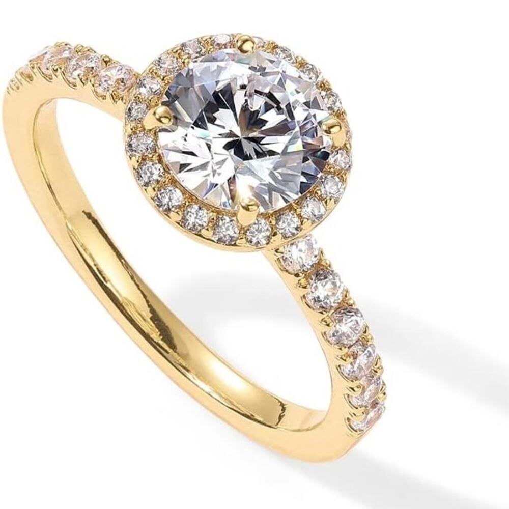 PAVOI 14K Gold Plated Halo Ring Engagement Ring for Women NEW sz 6.5